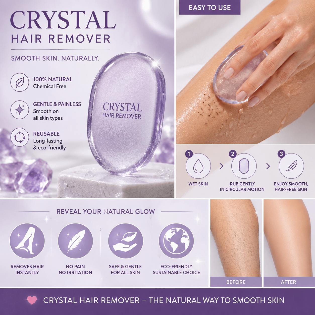 Nano Crystal Hair Remover Stone - Painless, Portable Hair Removal Tool